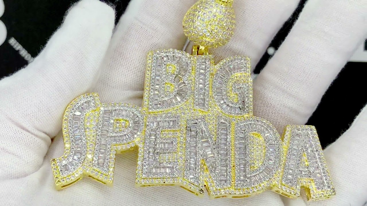 Hip Hop Bling Big Spenda Baguette CZ Gold Iced Out Pendant