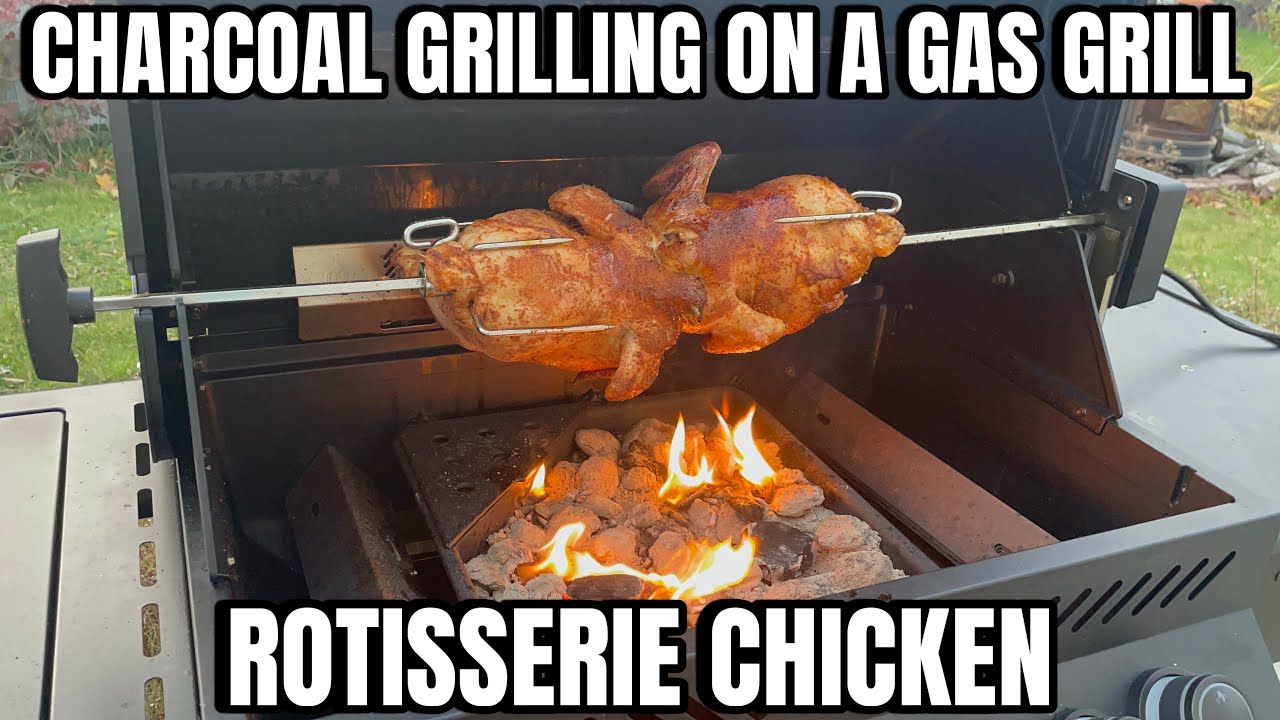 Rotisserie Cajun Chickens on a Gas Grill with Charcoal — watch on YouTube