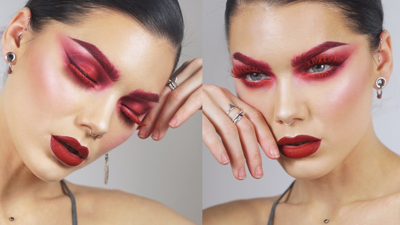 Full Face Using Only Red Makeup Linda Hallberg Tutorials YouTube