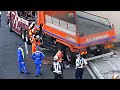 ダンプカーが高速道路の橋脚に激突した事故現場に遭遇した瞬間