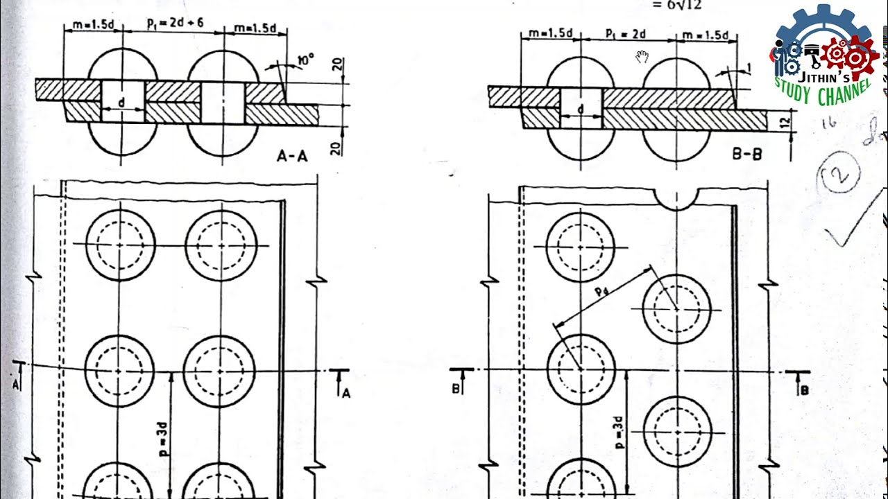 MACHINE DRAWING MALAYALAM,double riveted lap joints,chain,zigzag type