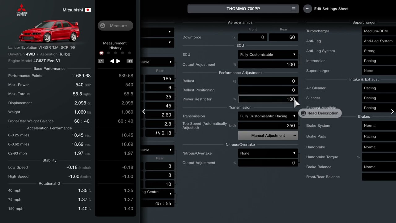 Gran Turismo 7 Mitsubishi Lancer Evolution VI GSR T.M. SCP '99