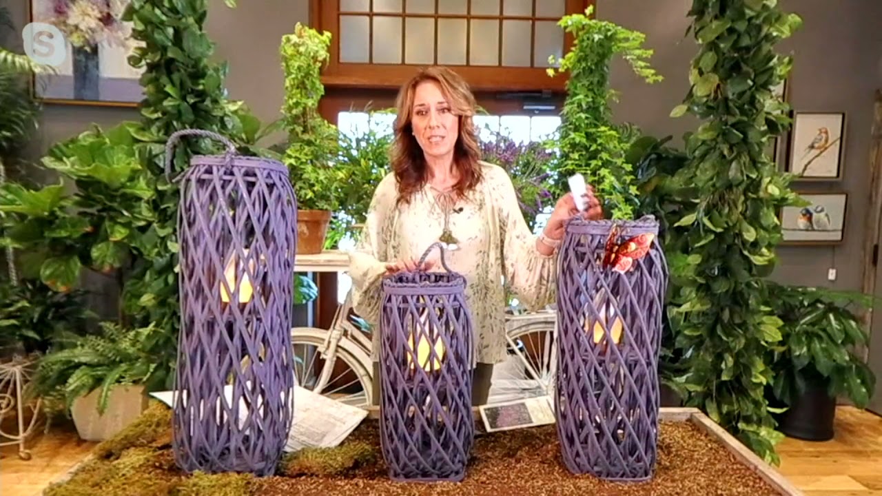 Barbara King Square Wicker Lantern with Tiki Flame on QVC