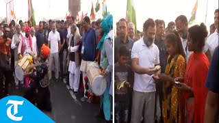 Rahul Gandhi gets 'dhol-nagade' welcome at Bharat Jodo Yatra in Rajasthan; enjoys snacks with kids