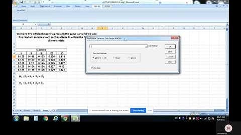 One way ANOVA using MS Excel