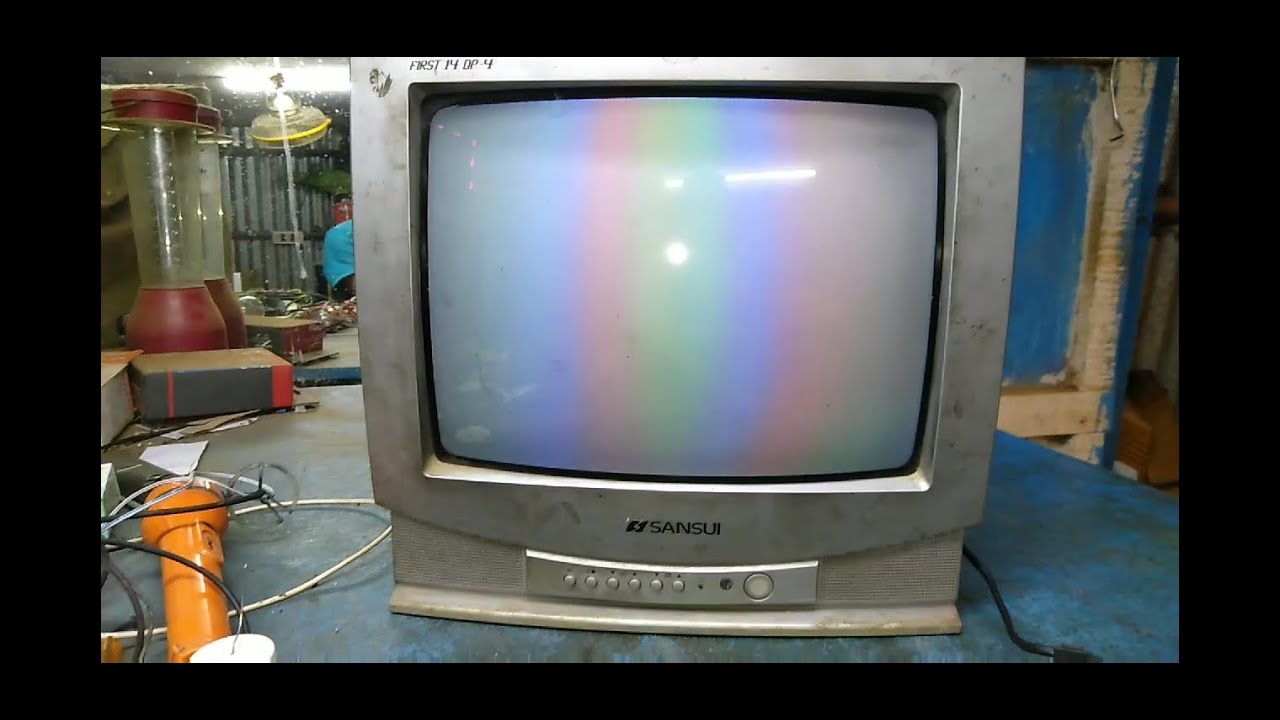 Sansui 14 inch CRT TV, main IC vertical signal fault, rainbow colour problem, - YouTube