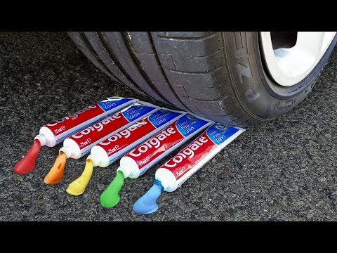 Crushing Crunchy & Soft Things by Car! - EXPERIMENT: RAINBOW TOOTHPASTE VS CAR