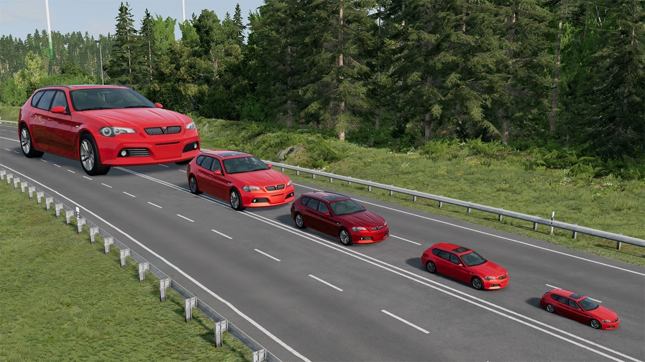 Giant & Small Cars vs Road Barrier - BeamNG.Drive