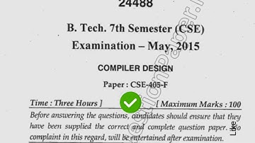 2015 Mdu BTech CSE 7th Sem Compiler Design Question Paper #MduQuestionPaper