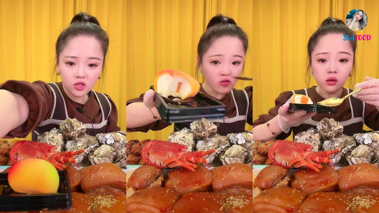 【大食い SEAFOOD】XIAOYU MUKBANG EATING SHOW 。도가니 새우 족발 양뇌 훙쏘우러우 먹방 中国 。121221。6