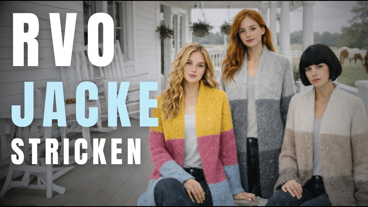 🧶 Raglan von oben Jacke stricken – Schritt für Schritt | mit Taschen und Schalkragen