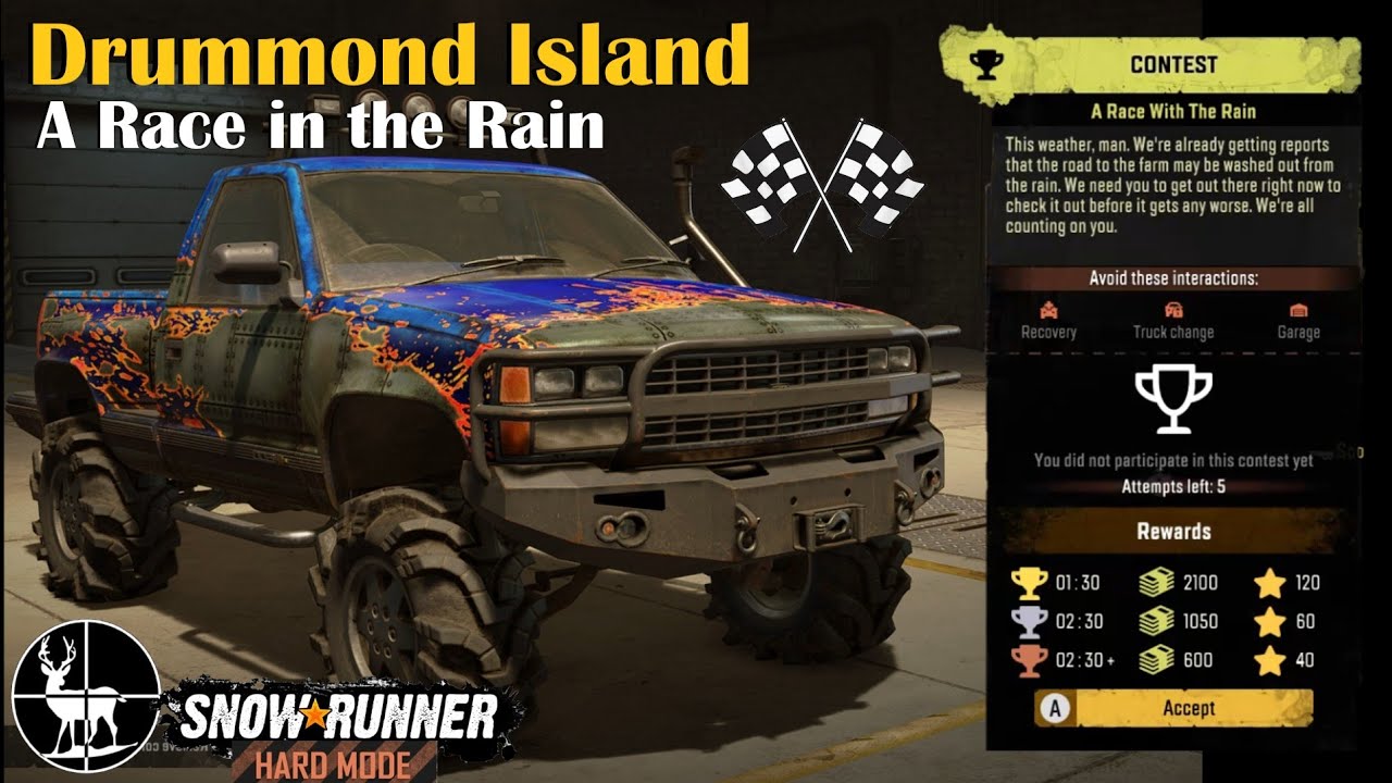 SnowRunner Hard Mode ⚠️ Гонка под дождём ⚠️ Остров Драммонд S0EP92