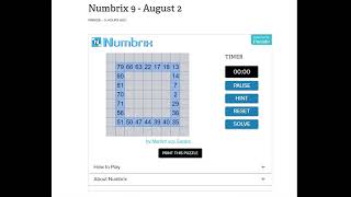 AI Solve Daily Numbrix 9 Puzzle: 8/2/2024 (ASMR)