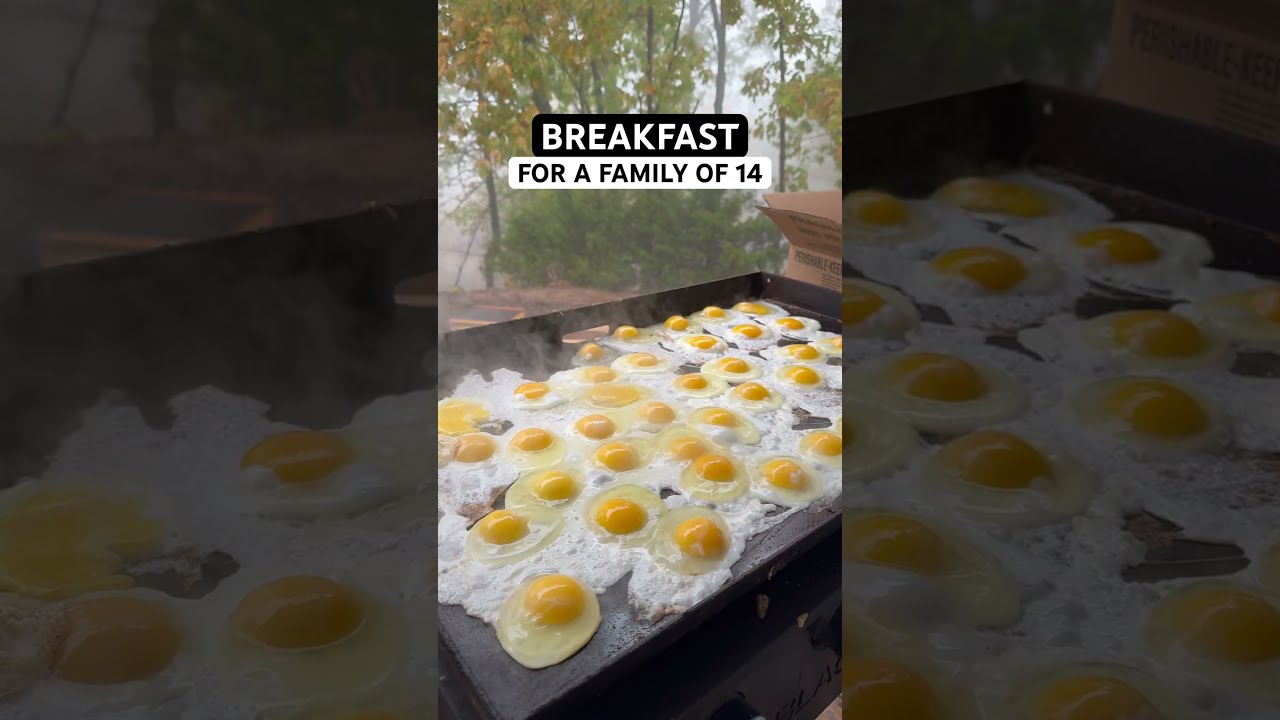 Saturday Morning Breakfast For Our Family Of 14 Five Dozen Eggs Bacon And Hashbrowns 
