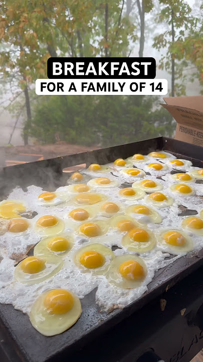 Saturday morning breakfast for our family of 14! Five dozen eggs, bacon, and hashbrowns. 🍳🥓​⁠