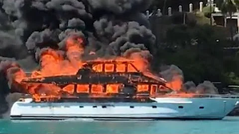 Luxury yacht goes up in flames