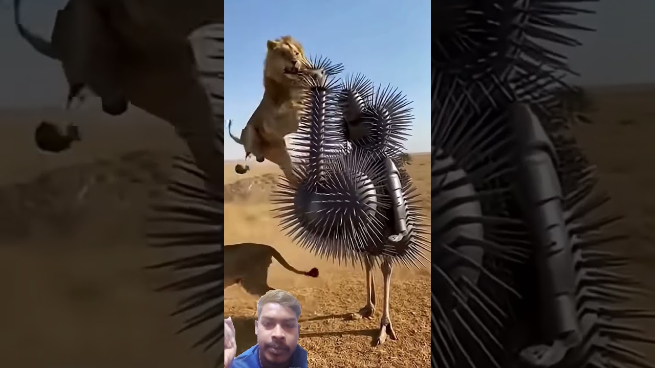 Armored Ostrich Rider vs Four Alpha Lions: Real Savanna Predator Deterrence 
