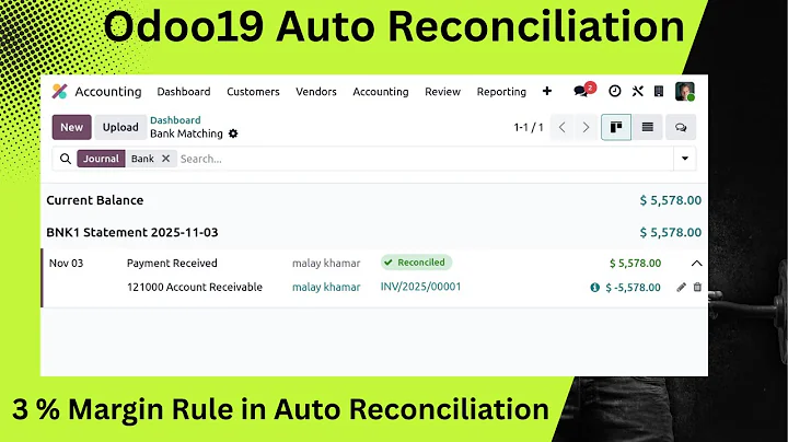 Odoo 19 Accounting Auto Reconciliation | Margin Reconciliation Rule | odoo