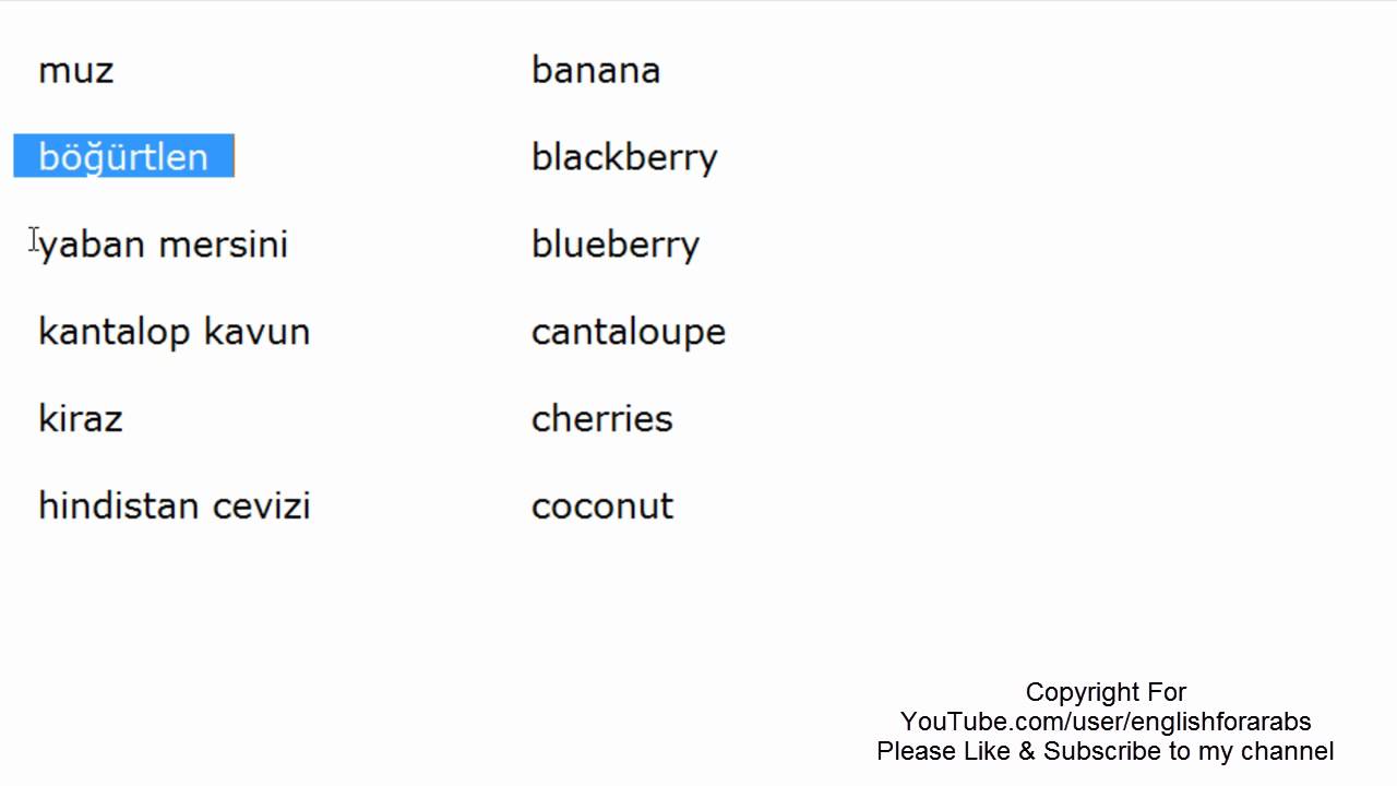 Fruits names in Turkish part 1 - Turkish For Beginners
