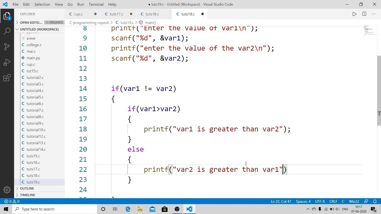 Nested if else#tutorial19 - YouTube