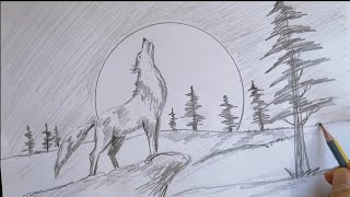 Kurt çizimi / How to draw a wolf / Manzara resmi çizimi / Bozkurt çizimi Resimi