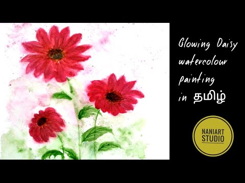 Watercolor Lukisan indah Daisy bunga lukisan tutorial untuk pemula Glowing Daisy (Eng Sub)