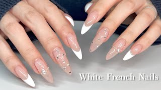 SUB)【Gel Nails】Elegant White French Nails 🤍💎