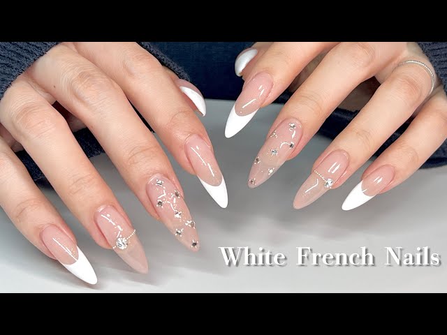 SUB)【Gel Nails】Elegant White French Nails 🤍💎 - YouTube