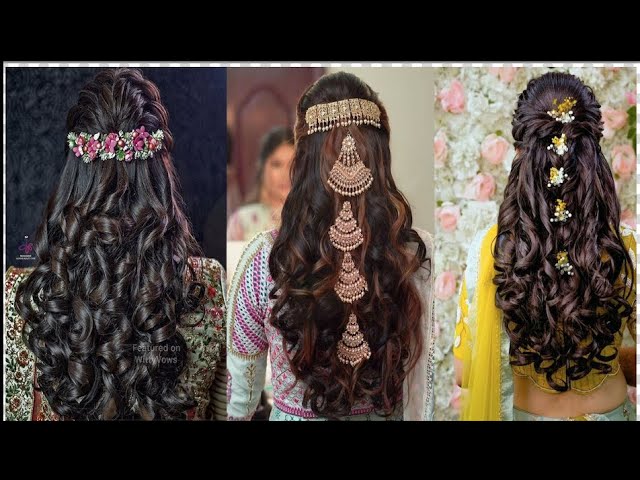 Indian bride's Sangeet hairstyle with flowers decorations. | Photo 262527