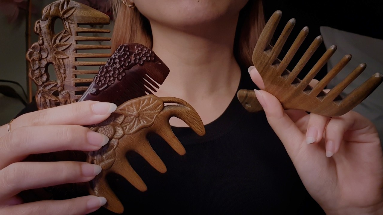 ASMR Wooden Hair Combing & Gentle Tapping 🌸 No Talking, Layered Sounds
