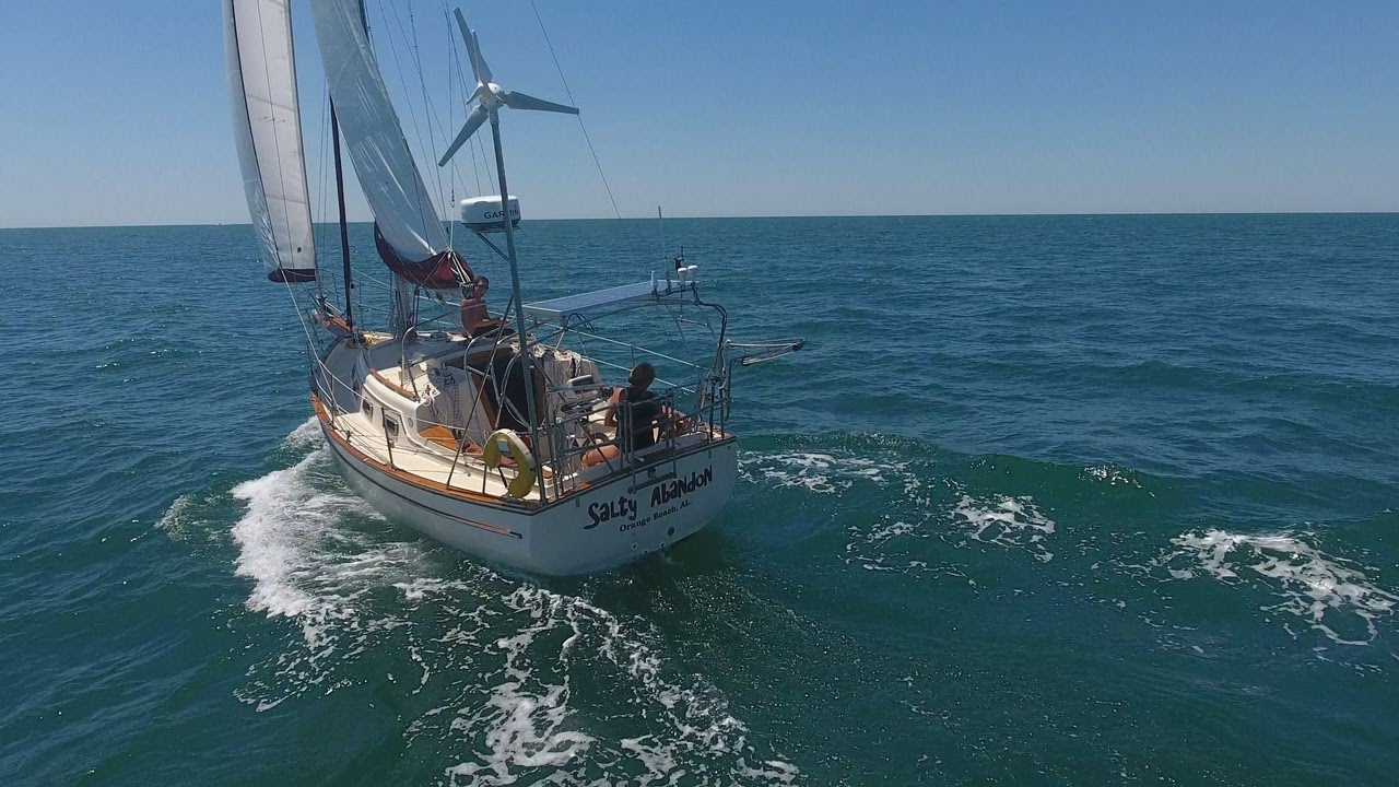Salty Abandon #33 - Island Packet 27 Sailing Orange Beach - Drone Hits the Boat!