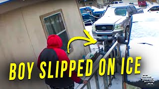 Boy Slipped on Ice While Walking Outside With His Brother