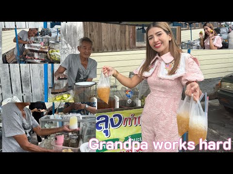 A 73-year-old grandfather sells old-style lemonade. It sells very well.