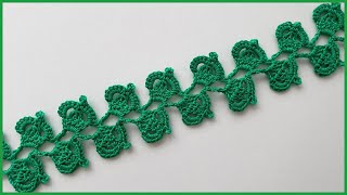картинка: ЛЕНТОЧНОЕ КРУЖЕВО - Веточка листиков. Вязание крючком / Crochet Lace Ribbon