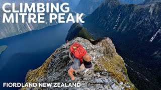 Climbing Mitre Peak, Milford Sound, New Zealand.