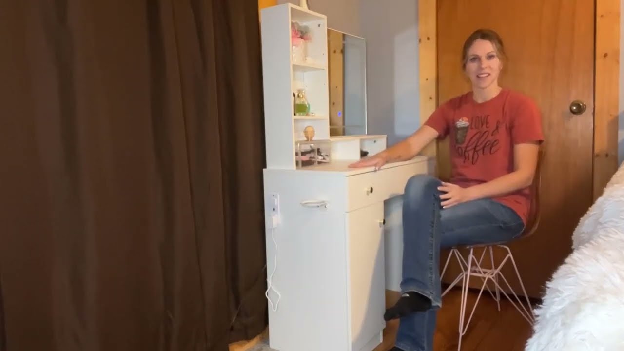 🪞 Elegant Vanity Table Setup – Quimoo Makeup Desk with Adjustable Lighting