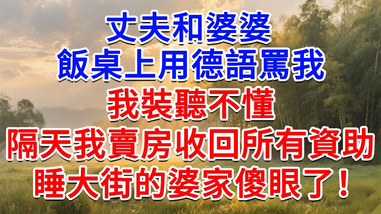 丈夫和婆婆飯桌上用德語罵我，我裝聽不懂，隔天我賣房收回所有資助，睡大街的婆婆全家傻眼了！#為人處世#生活經驗#情感故事#故事#小說#戀愛#情感#婚姻