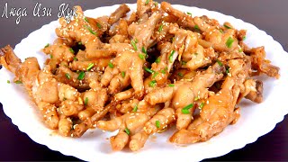 Chinese cuisine. Chinese chicken feet recipe. Chinese chicken paws in sweet and sour honey sauce.