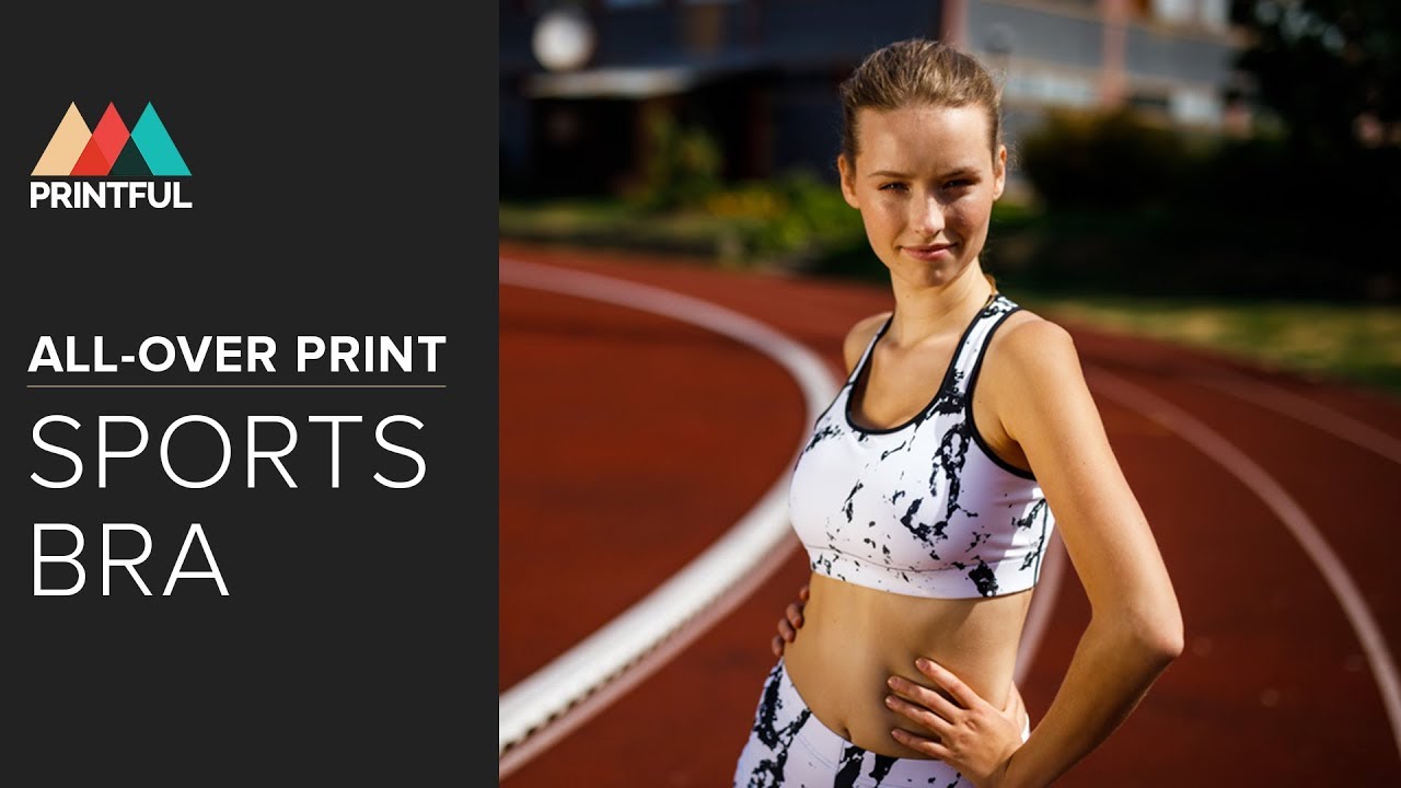 Custom all-over print sports bra: Printful showcase 