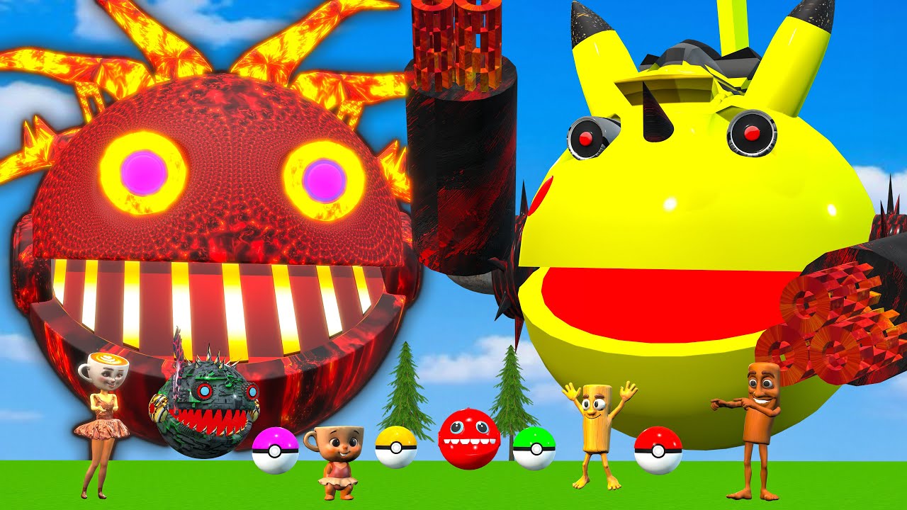 MS PACMAN & NEW RED PACMAN VS TWO YELLOW MONSTER PACMAN FIGHTING IN POKEMON #2025