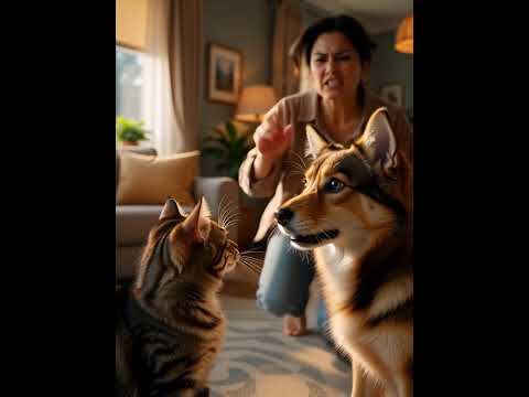 A Playful Cat Slaps A Friendly Dog PetScene Cinematic8K CutePets RealisticShot HomeVibes 