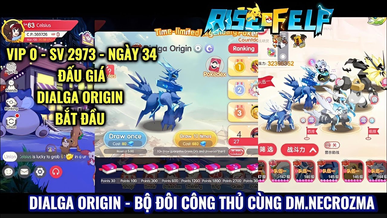 RISE OF ELF - VIP 0 - SV 2973 - NGÀY 34 : Đấu giá S+ Dialga Origin bắt đầu | Dialga O VS Palkia O
