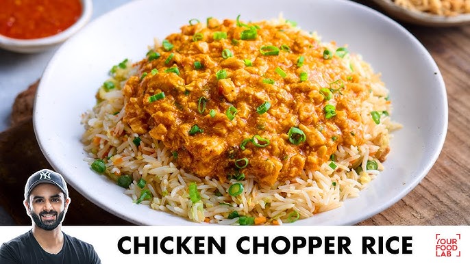 Looking for a quick and delicious meal? Try our Chicken Chopper Rice  recipe! Cooked in a savory sauce, served over fluffy rice with a half-fry  egg. Garnished with spring onions for extra