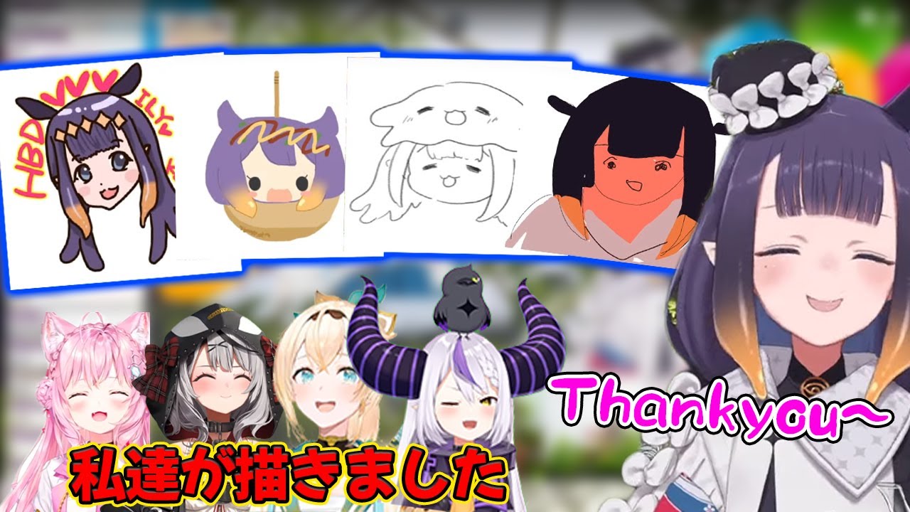 イナちゃんの誕生日に個性的なイラストをプレゼントするHoloXの４人【ホロライブ切り抜き/Ninomae Ina'nis/博衣こより/沙花叉クロヱ/風真いろは/ラプラス・ダークネス】