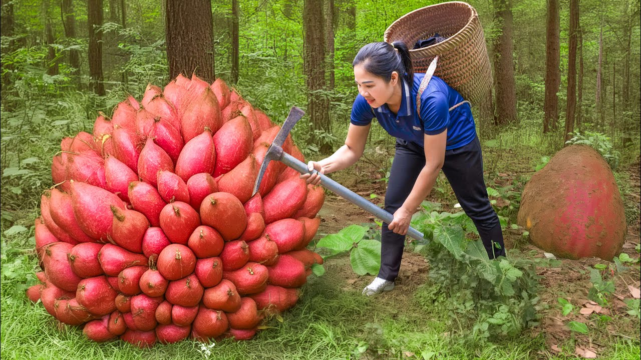 2 years living off the grid Harvesting Giant Red Yam  & Go to Market Sell | Lý Thị Hằng