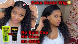 FAKE SCALP WIG | NO BALD CAP | NO GLUE | CURLY FRONTAL WIG INSTALL | SUPERB WIGS ♡