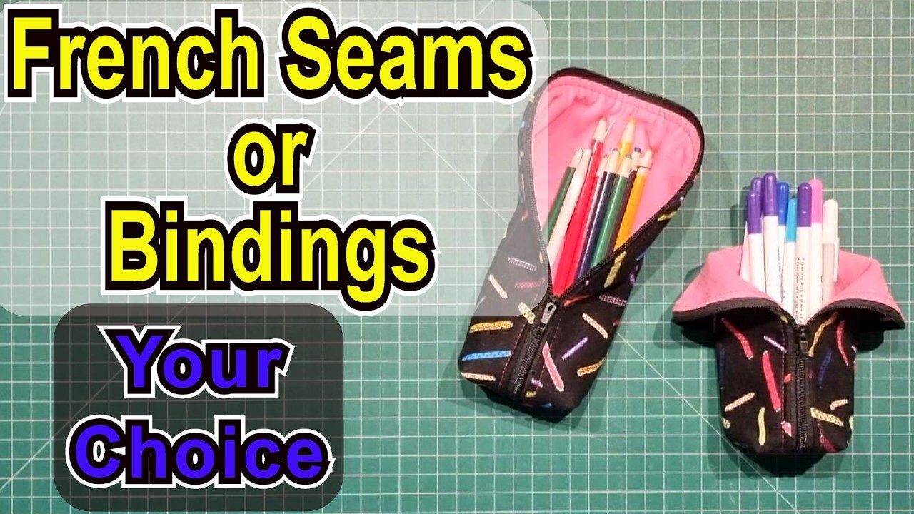 How to sew a curved end foldable zippered pouch two ways - French seams and bindings