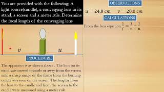 EXPERIMENTAL DETERMINATION OF THE FOCAL LENGTH OF A CONVERGING LENS.