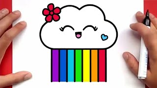 كيف ترسم سحابة قوس قزح كيوت خطوة بخطوة / رسم سهل / تعليم الرسم || Cute Rainbow Cloud Drawing