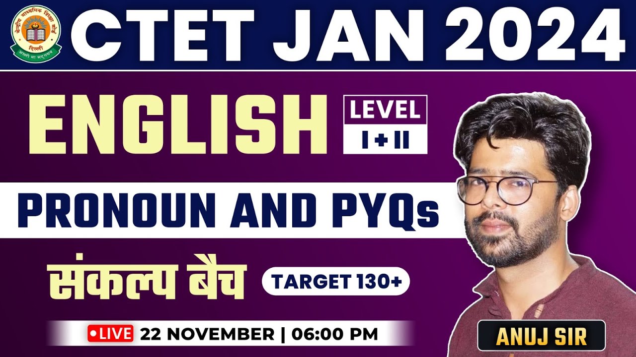 CTET 2024 Jan | CTET English : Pronoun & PYQs, #7, CTET Level 1&2 ...